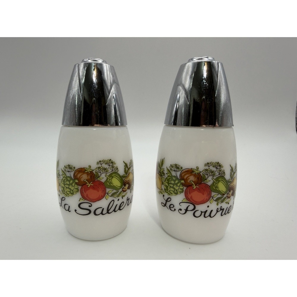 Vintage Gemco Milk Glass Salt & Pepper Shakers French La Saliere & Le Poivrier
